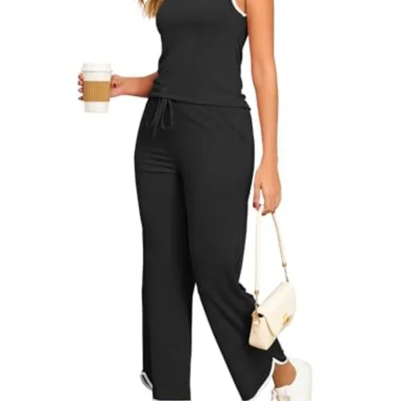 Sleeveless Ribbed Pajama Set, Soft Stretchy Fabric, Lounge & Sleep Wear